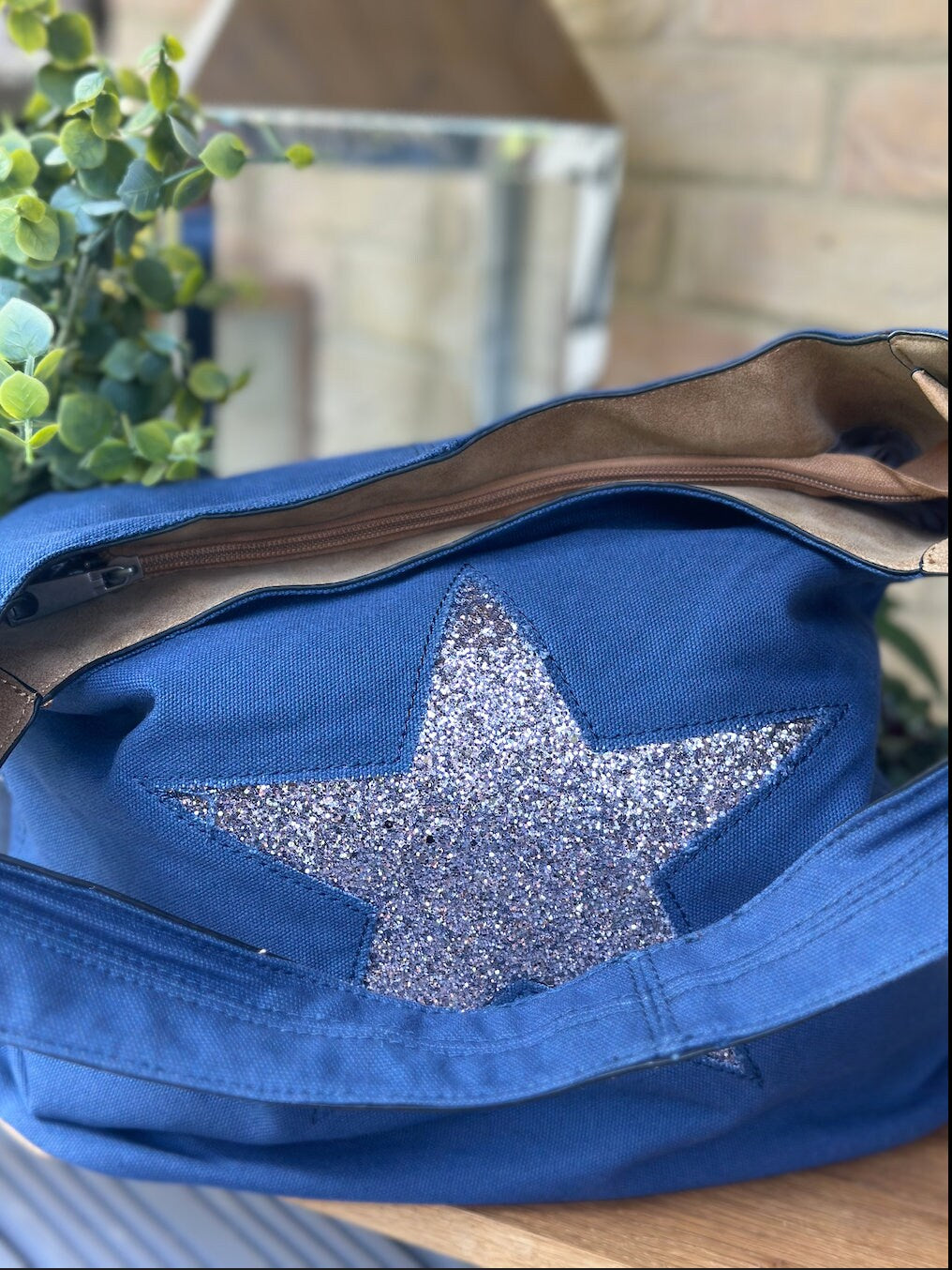Navy Sparkly Canvas Tote Bag, Shoulder Bag, Handbag, Shopping Bag