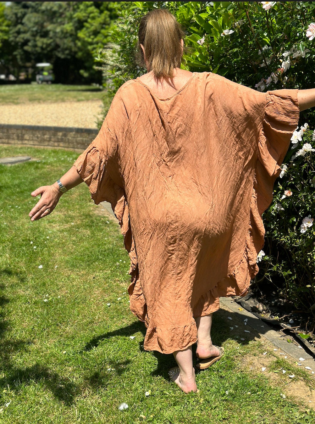 Plus Size Made in Italy Rust Glitter Side Frill Maxi Dress, Dress