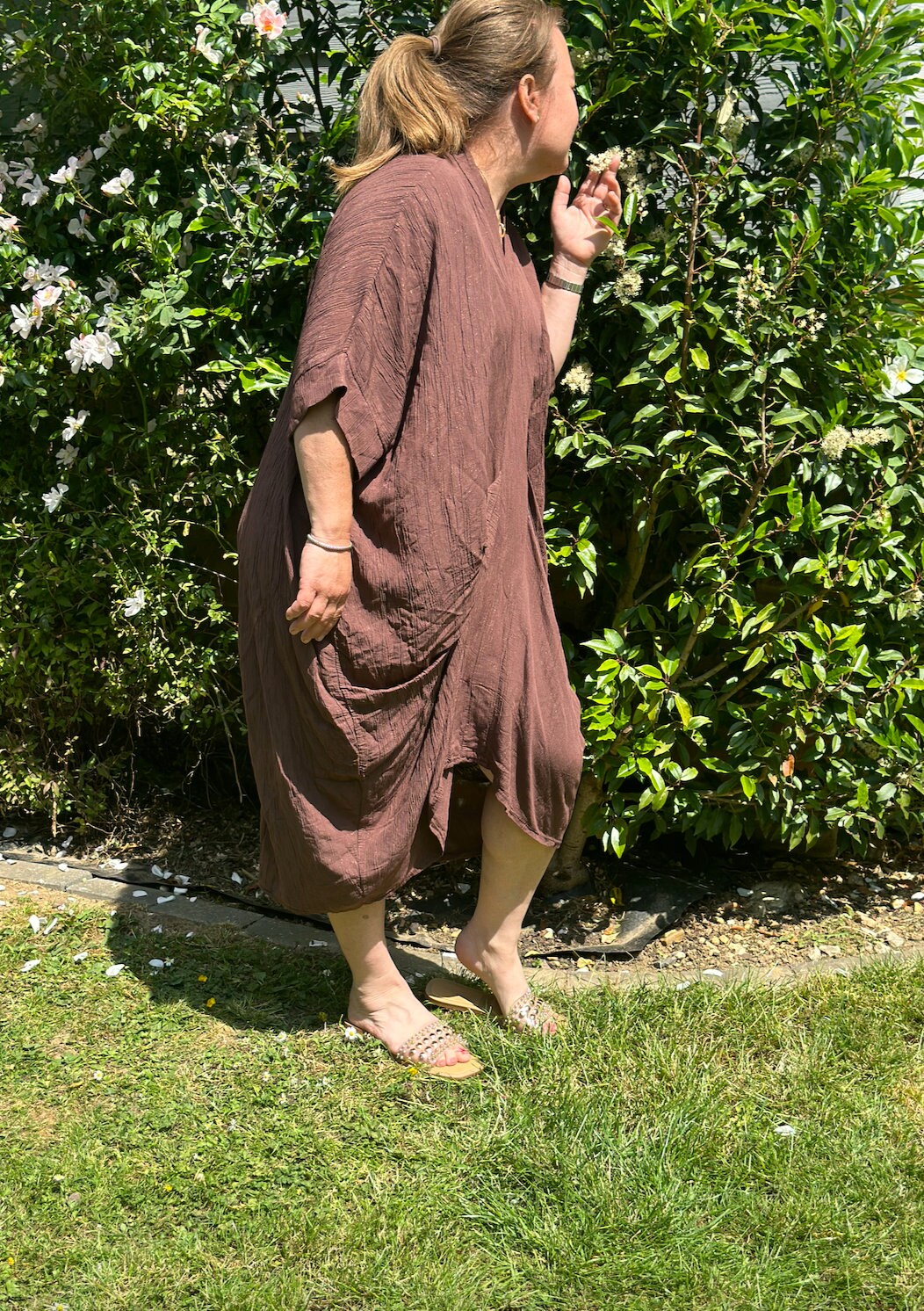 Curve Made in Italy Chocolate Shimmer Deep V Neck Tunic Dress, Beach Cover Up