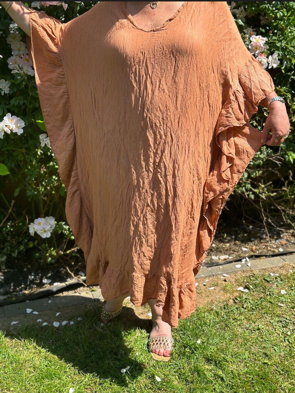 Plus Size Made in Italy Rust Glitter Side Frill Maxi Dress, Dress