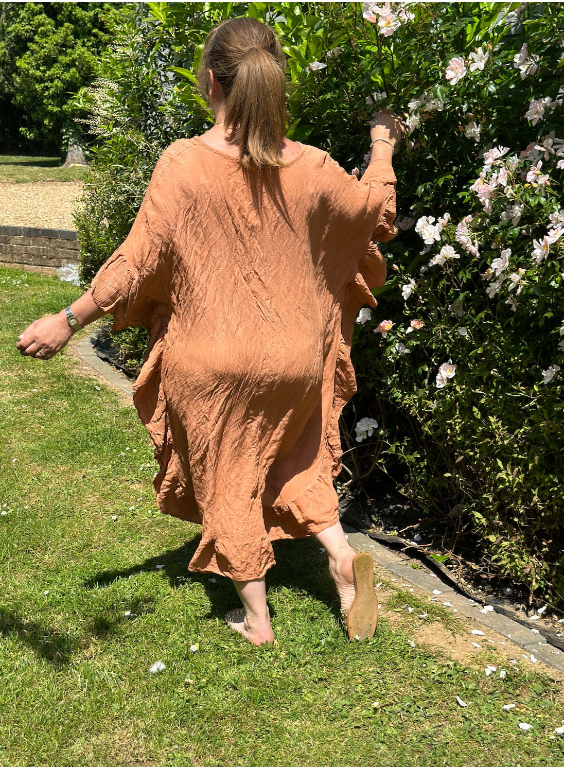 Plus Size Made in Italy Rust Glitter Side Frill Maxi Dress, Dress