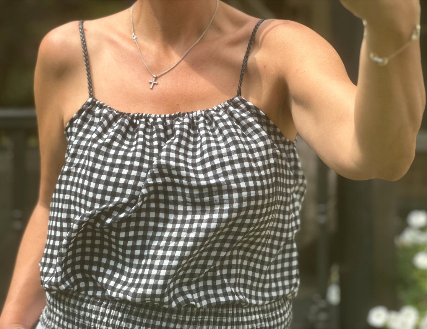Made in Italy Black and White Gingham Check Strappy Vest, Top, Blouse
