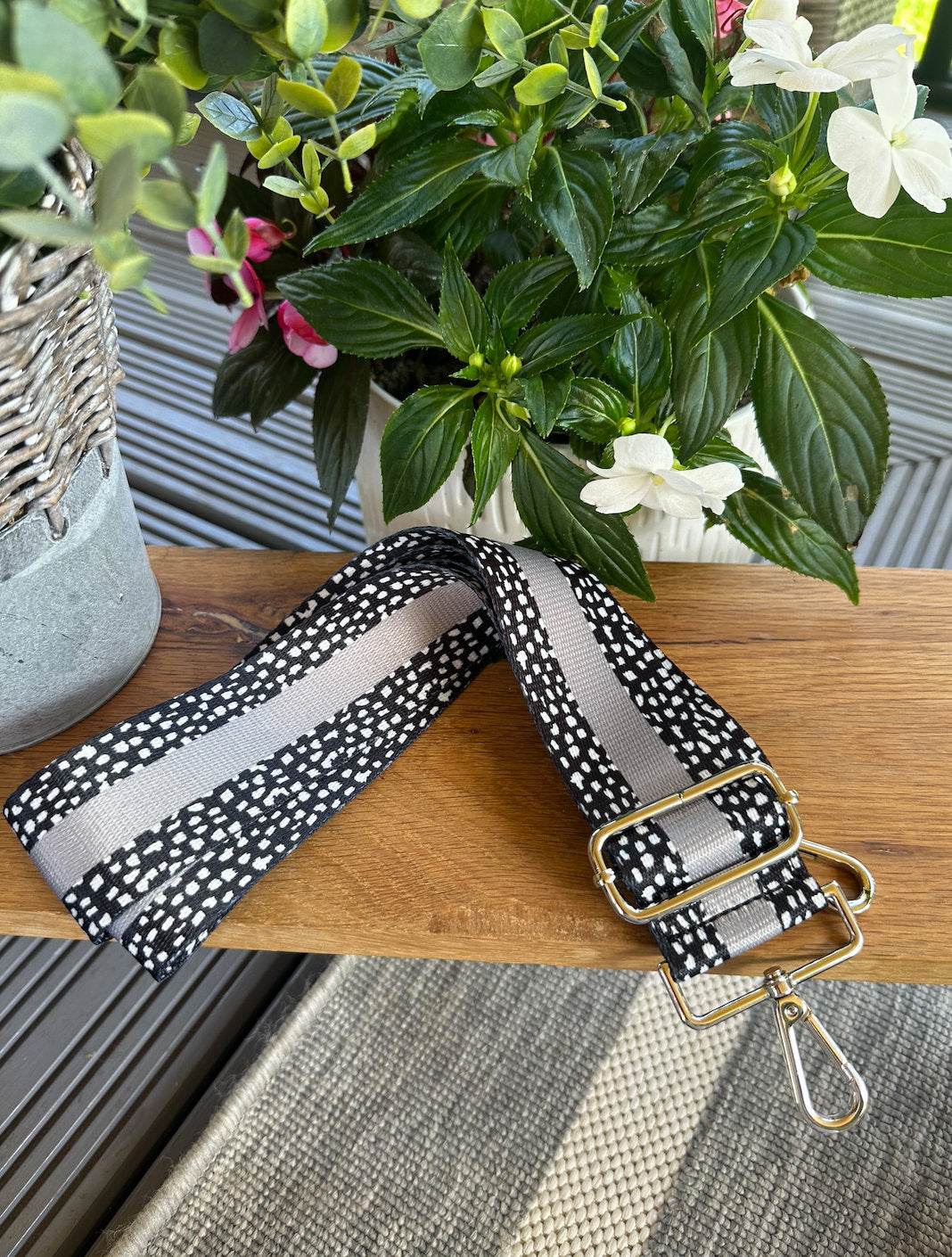 Grey, Black and White Polka Dot Handbag Strap Detachable Bag Strap Crossbody Long Strap Clip On Bag Strap