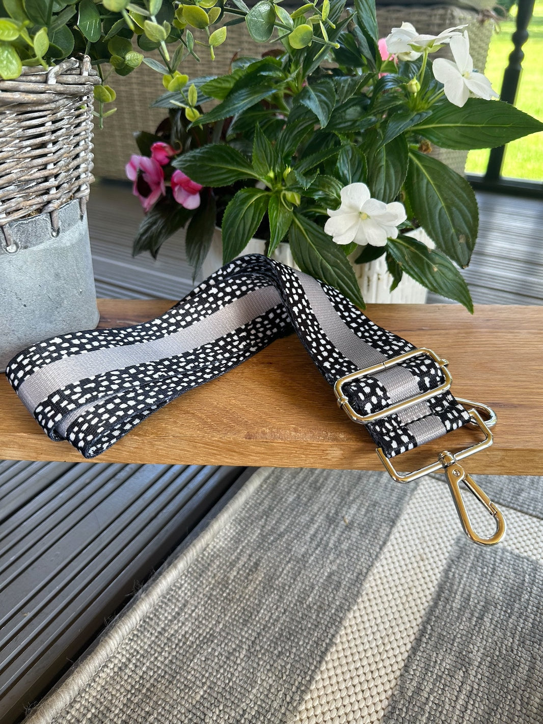Grey, Black and White Polka Dot Handbag Strap Detachable Bag Strap Crossbody Long Strap Clip On Bag Strap
