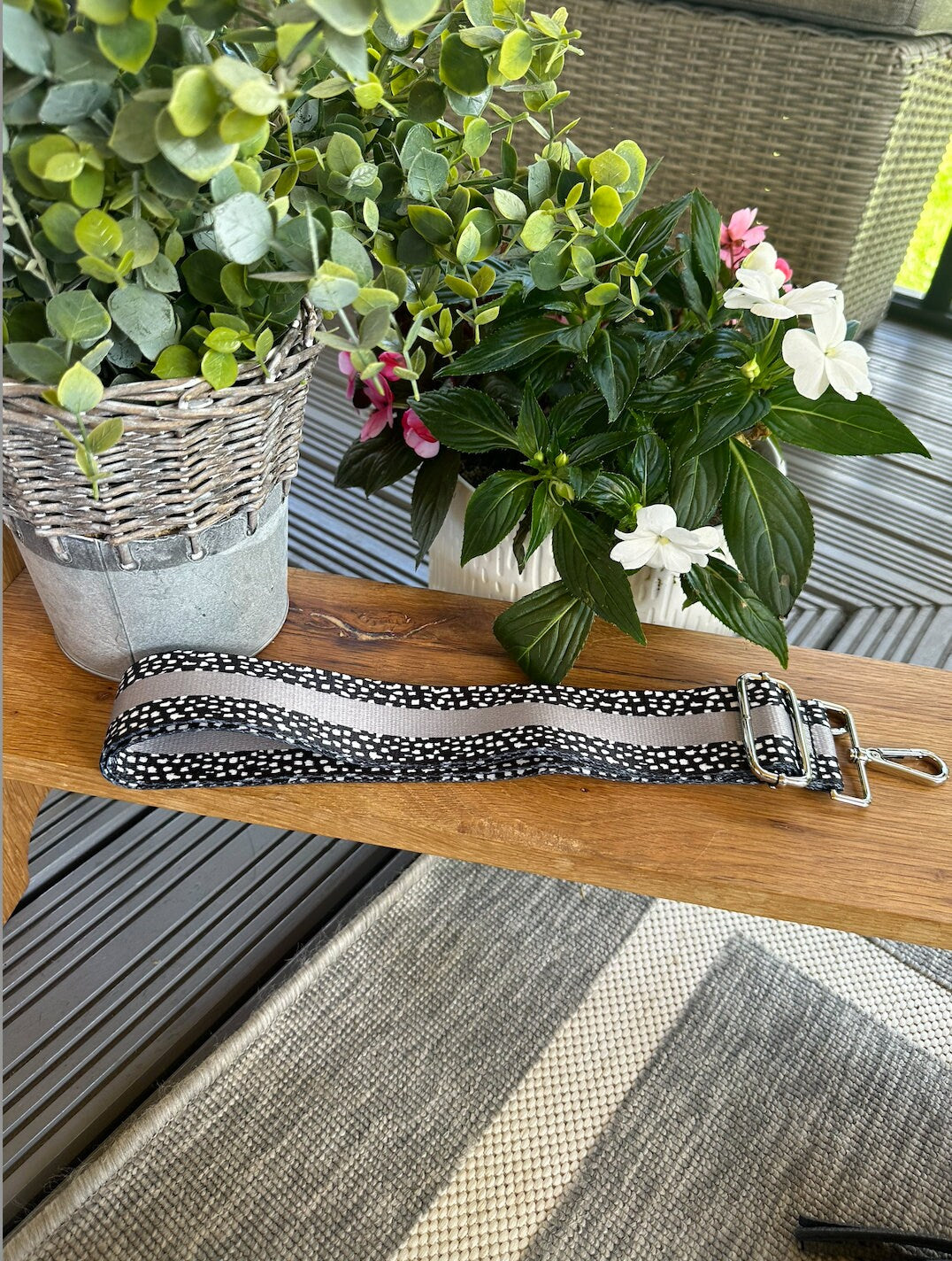 Grey, Black and White Polka Dot Handbag Strap Detachable Bag Strap Crossbody Long Strap Clip On Bag Strap
