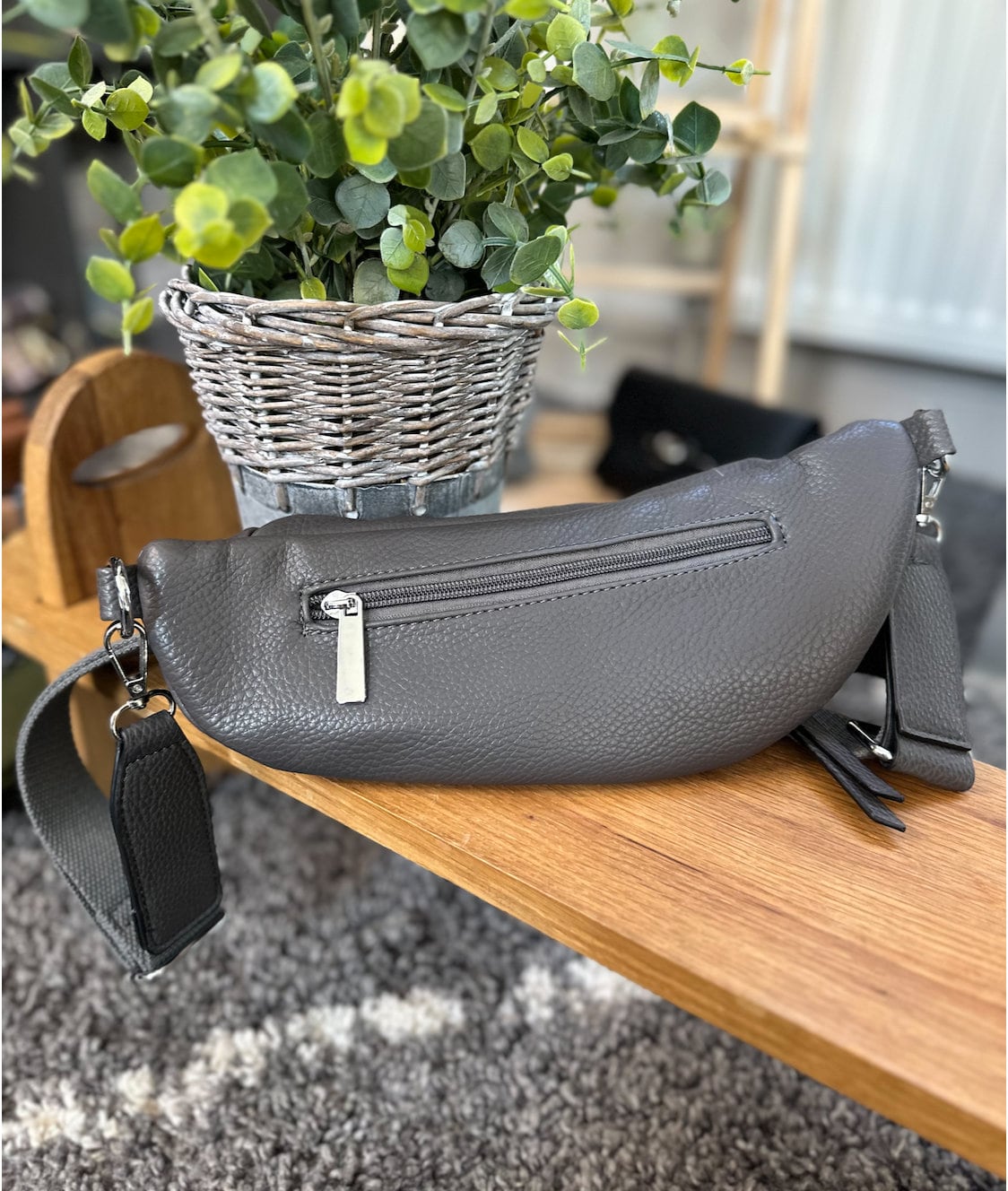 Made in Italy Faux Leather Grey/Khaki Bum Bag, Handbag, Waist Bag, Belt Bag Bumbag