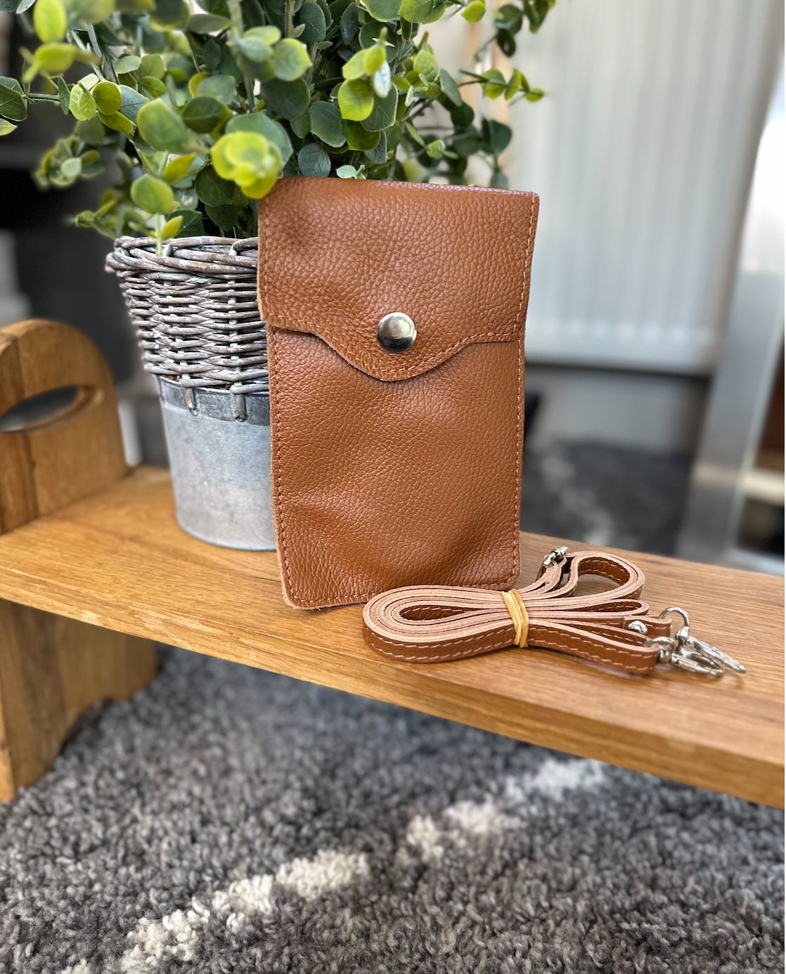Grey/Tan Genuine Leather Crossbody Phone Bag Minimalist Shoulder Bag Gift For Her Women Handbag Women Purse Italian Leather Bag