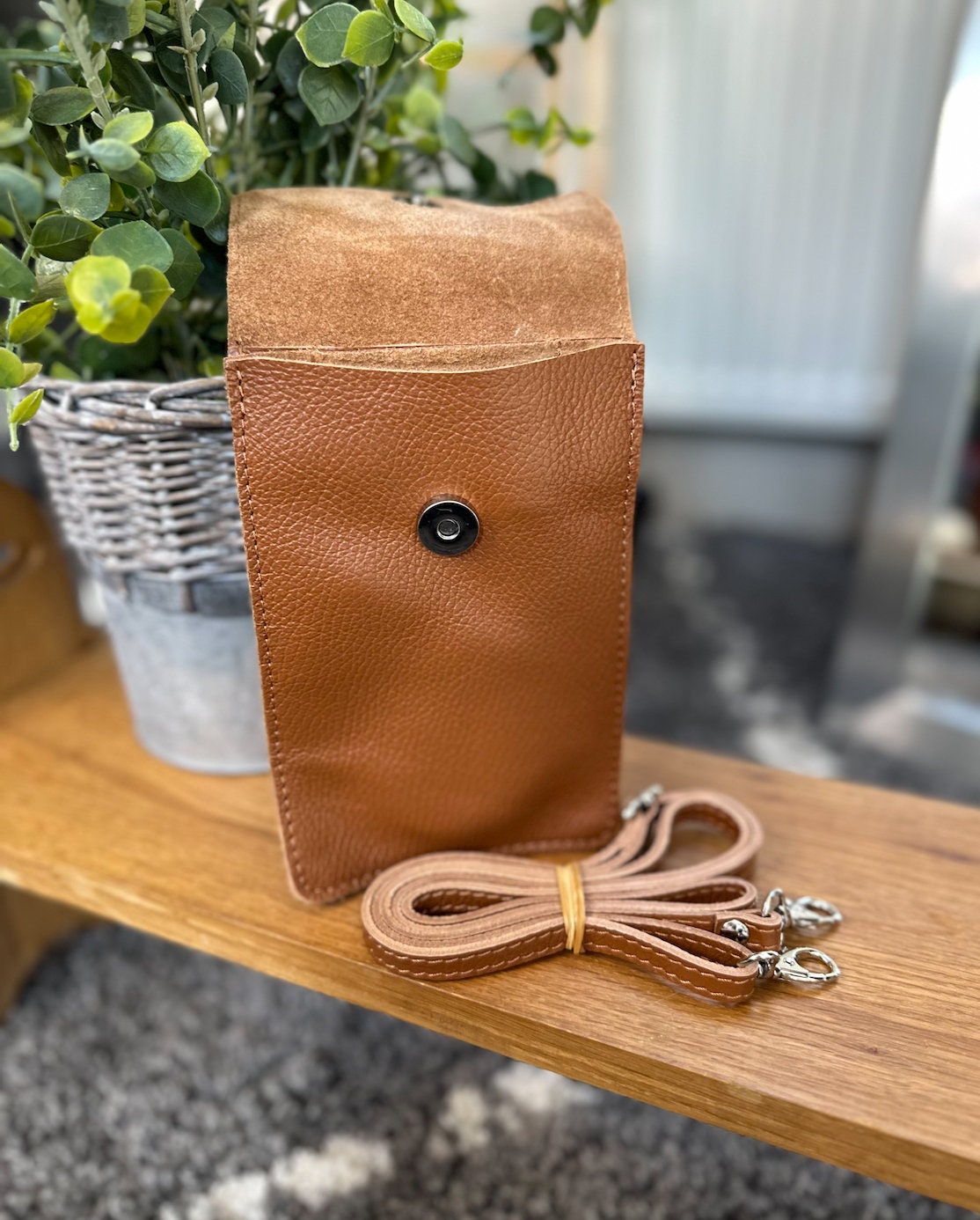 Grey/Tan Genuine Leather Crossbody Phone Bag Minimalist Shoulder Bag Gift For Her Women Handbag Women Purse Italian Leather Bag