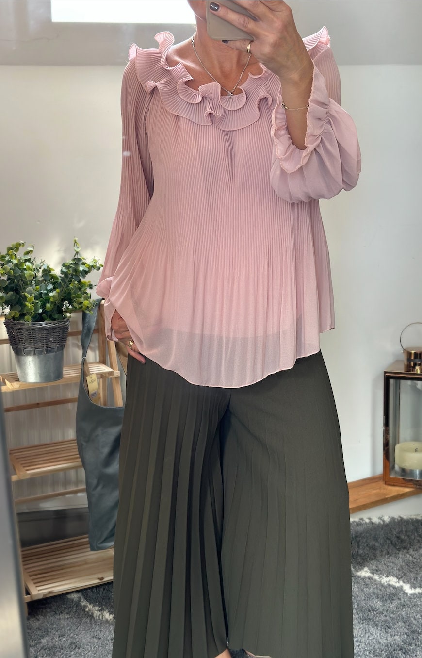 Made in Italy Dusky Pink Frill Blouse, Top, Shirt