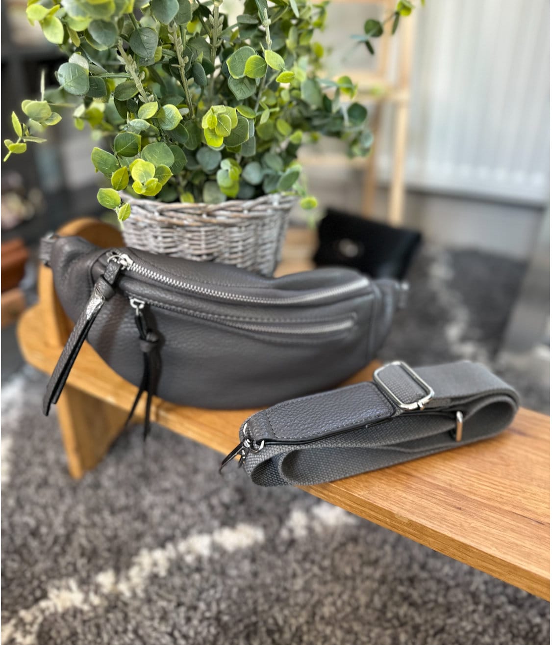 Made in Italy Faux Leather Grey/Khaki Bum Bag, Handbag, Waist Bag, Belt Bag Bumbag