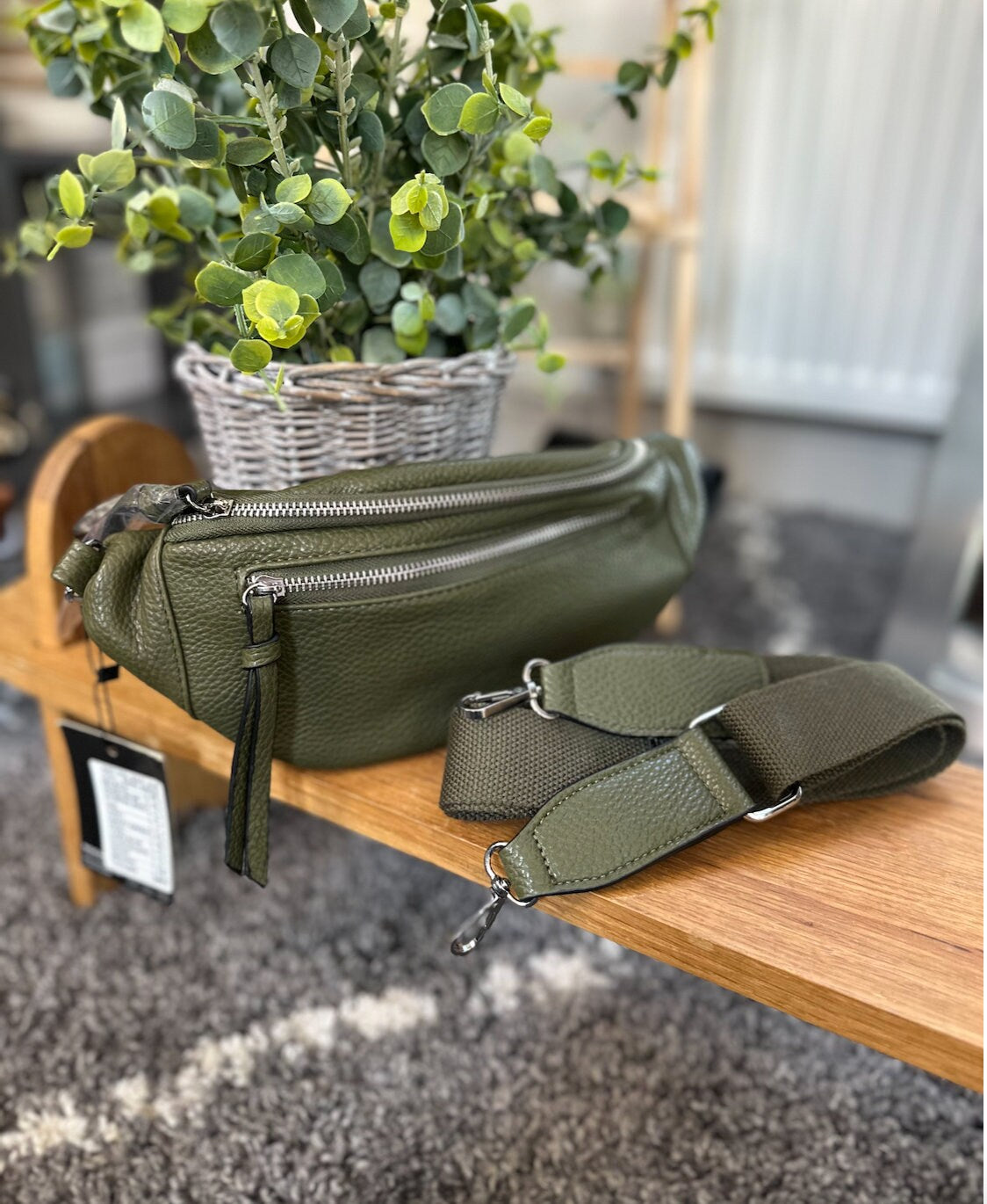 Made in Italy Faux Leather Grey/Khaki Bum Bag, Handbag, Waist Bag, Belt Bag Bumbag