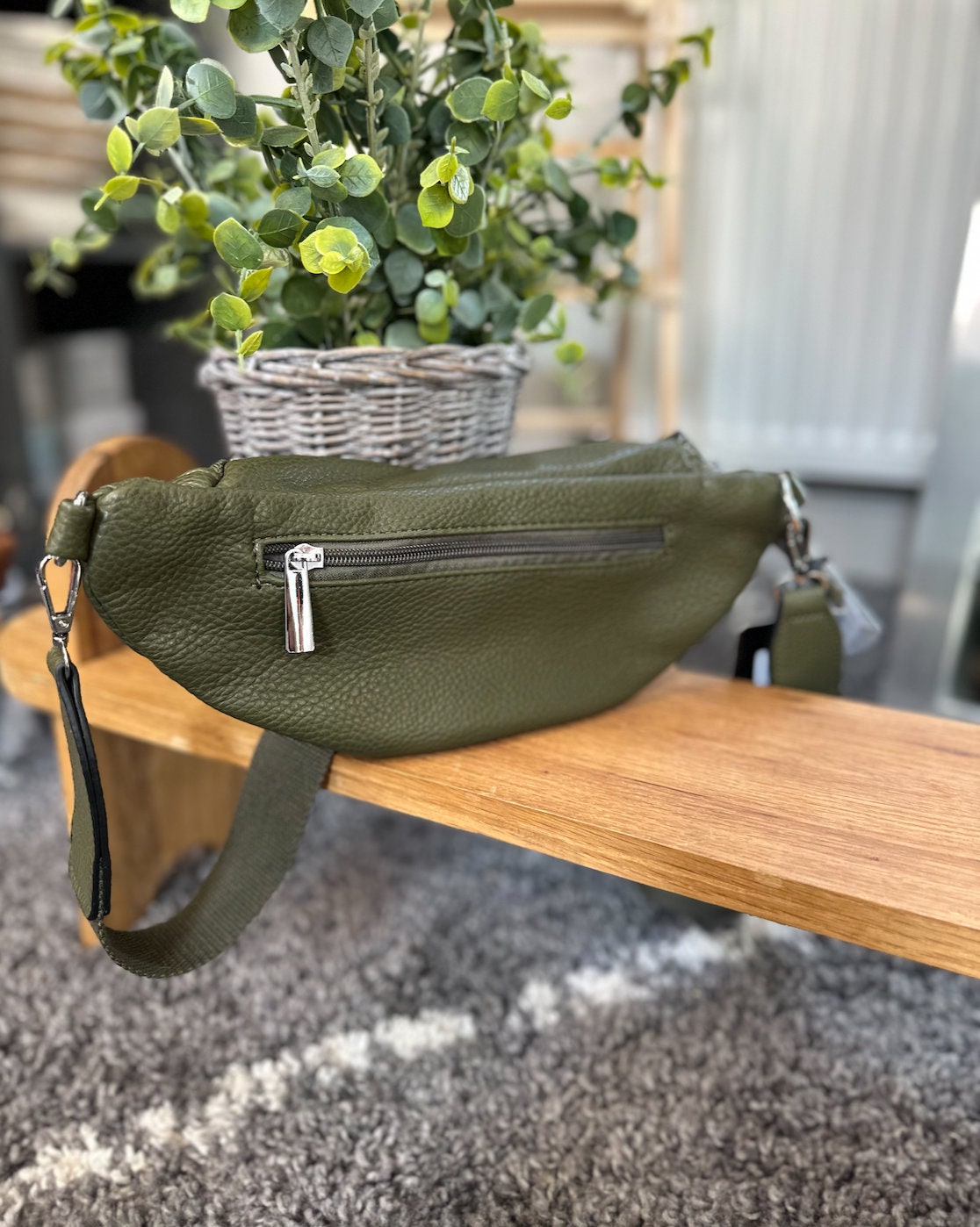 Made in Italy Faux Leather Grey/Khaki Bum Bag, Handbag, Waist Bag, Belt Bag Bumbag