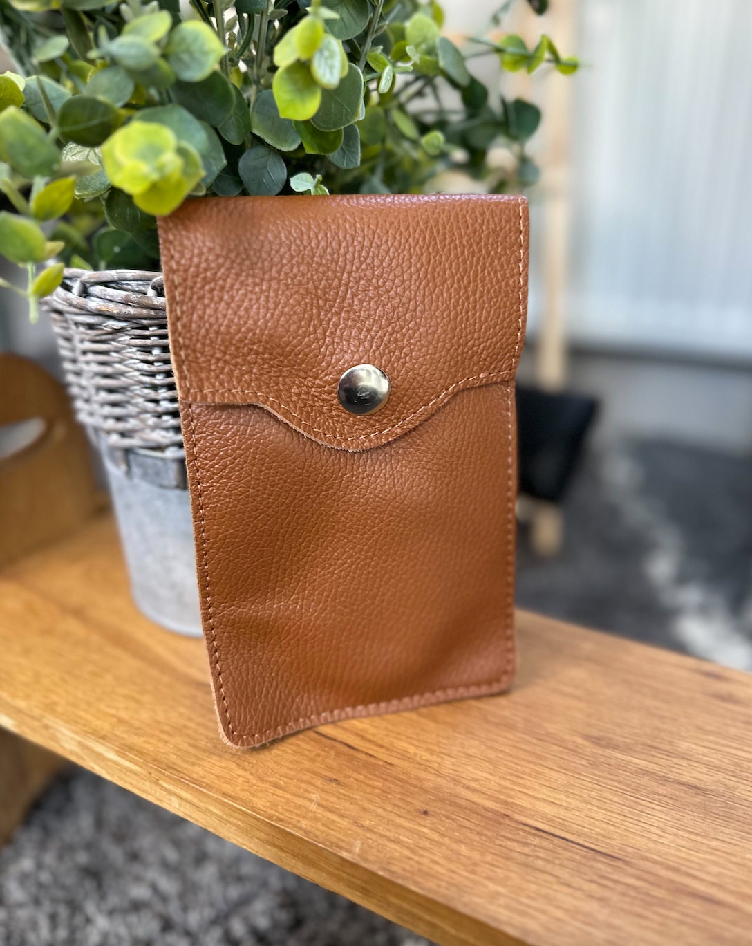 Grey/Tan Genuine Leather Crossbody Phone Bag Minimalist Shoulder Bag Gift For Her Women Handbag Women Purse Italian Leather Bag