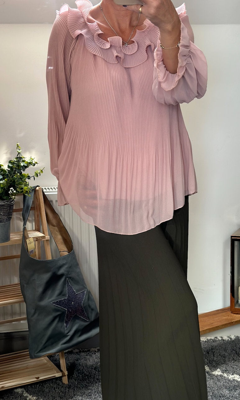 Made in Italy Dusky Pink Frill Blouse, Top, Shirt