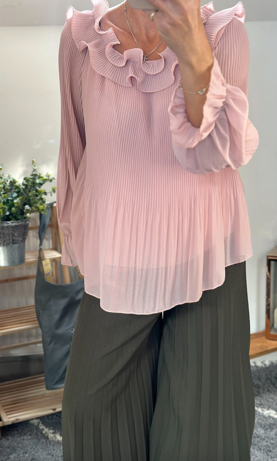 Made in Italy Dusky Pink Frill Blouse, Top, Shirt