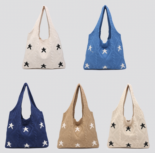 Knitted Star Shoulder Bag, Tote Bag