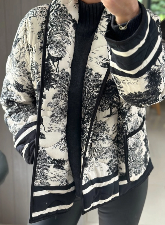 Made in Italy Black and White Toile Du Jouy Quilted Jacket