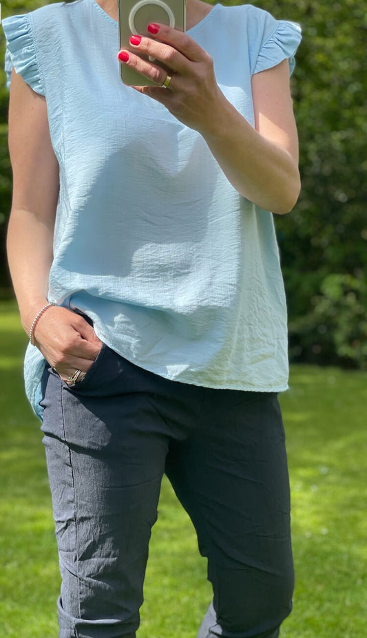 Made in Italy Frill Button Shirt Baby Blue