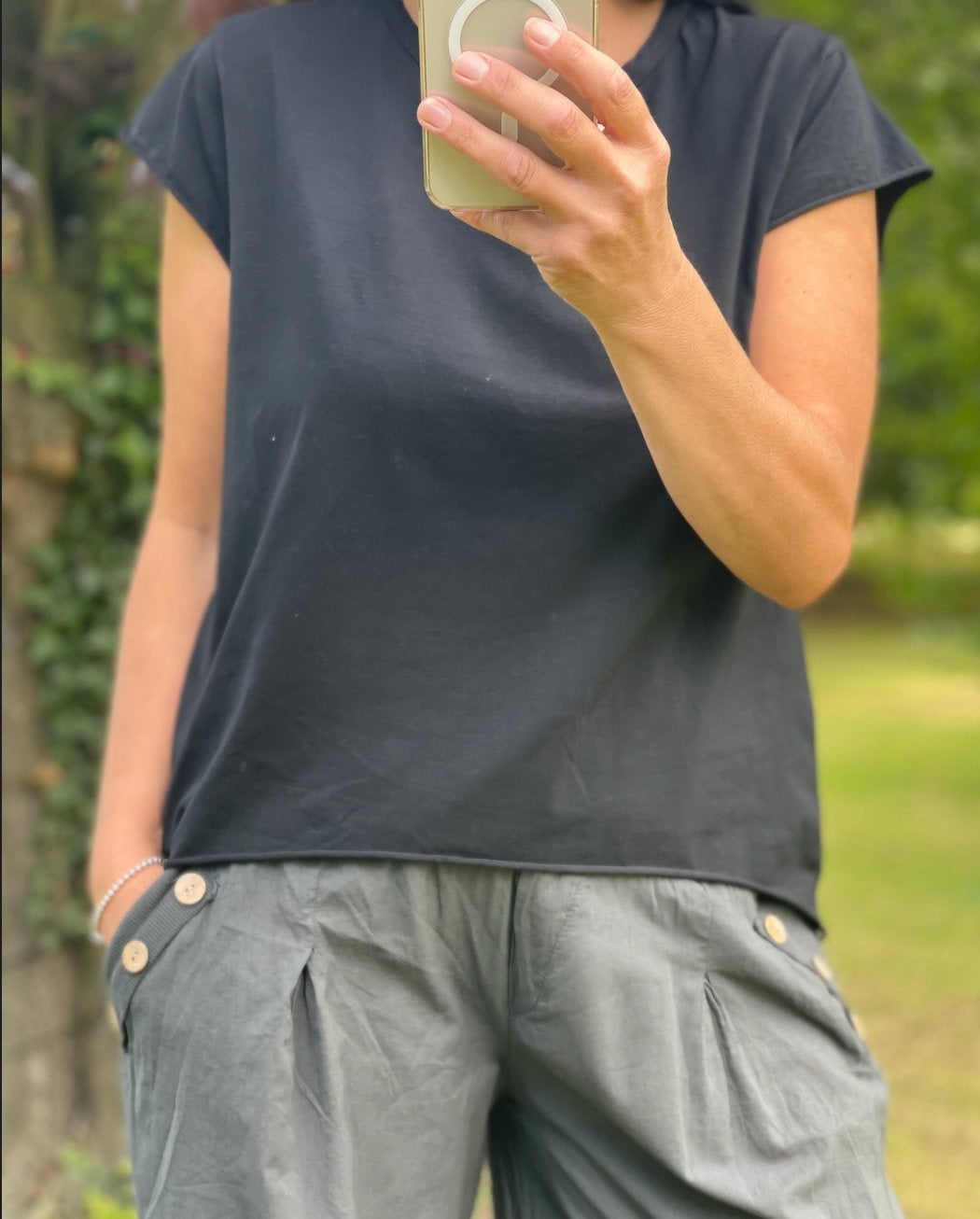 Made in Italy Black Cap Sleeve High Low Rolled Edge Top