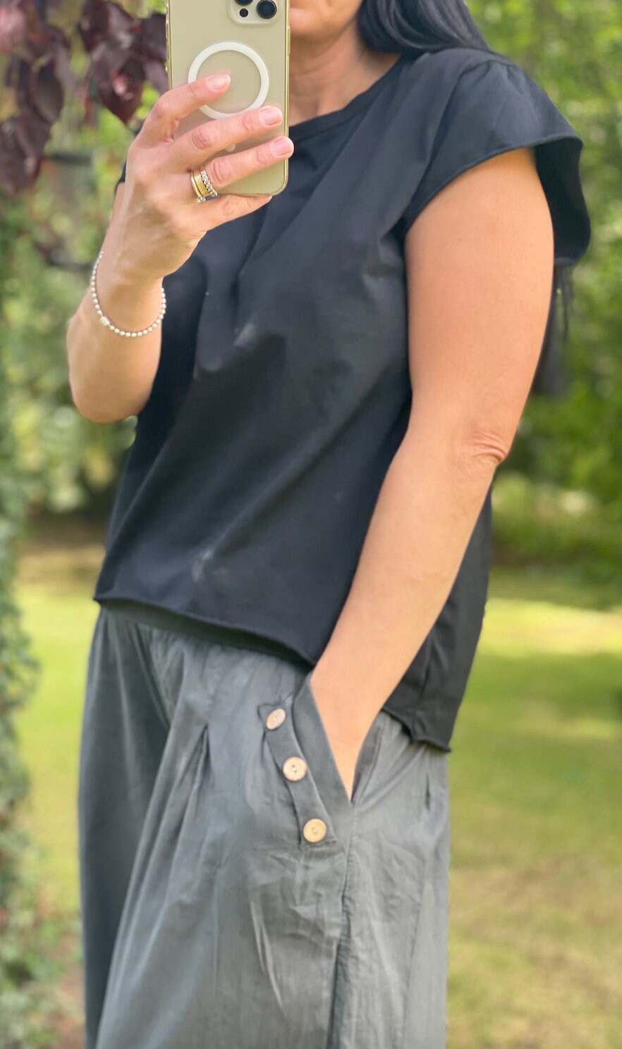 Made in Italy Black Cap Sleeve High Low Rolled Edge Top