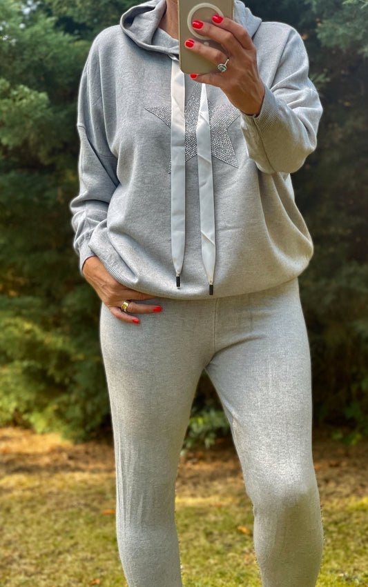 Made in Italy Grey Glitter Star Loungewear