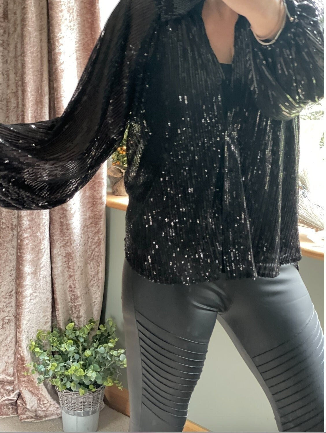 Miss Sugar Black Metallic Sparkle Button Through Blouse