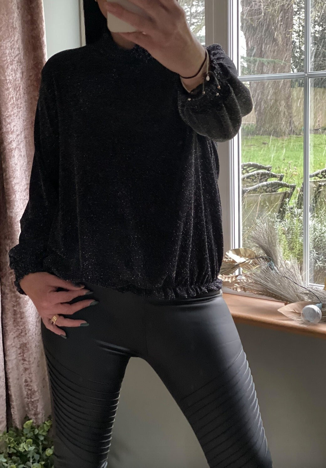 Made in Italy Black Shimmer High Neck Blouse Top