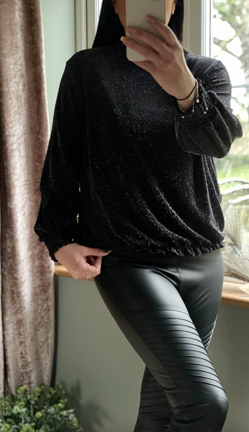Made in Italy Black Shimmer High Neck Blouse Top