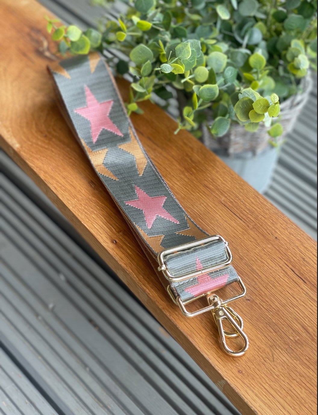 Grey and Pink Star Handbag Straps, Detachable Bag Strap, Crossbody Long Strap, GOLD hardware Clip On Bag Strap