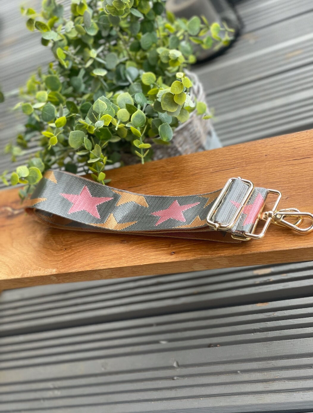 Grey and Pink Star Handbag Straps, Detachable Bag Strap, Crossbody Long Strap, GOLD hardware Clip On Bag Strap