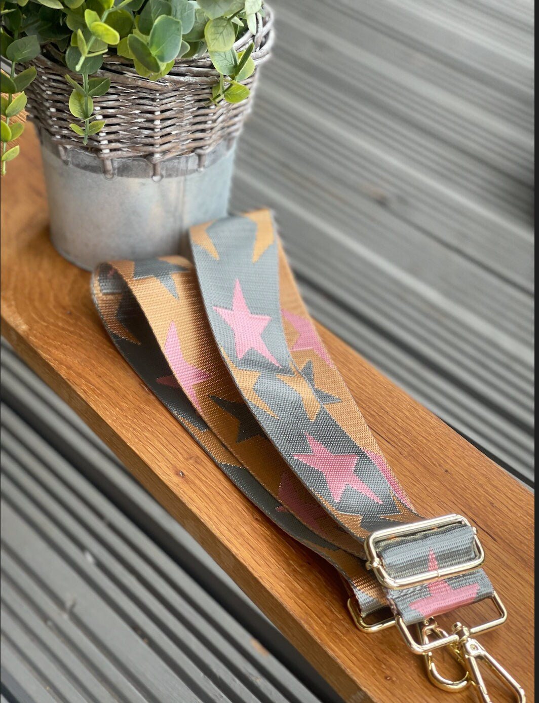 Grey and Pink Star Handbag Straps, Detachable Bag Strap, Crossbody Long Strap, GOLD hardware Clip On Bag Strap