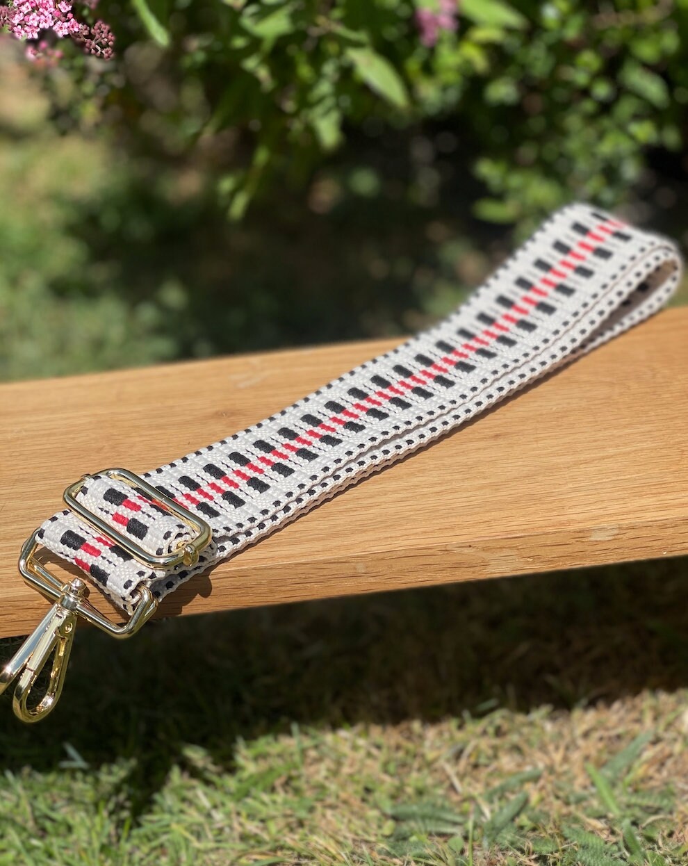 Black and Red Patterned Handbag Straps, Detachable Bag Strap, Crossbody Long Strap, Clip On Bag Strap GOLD Hardware