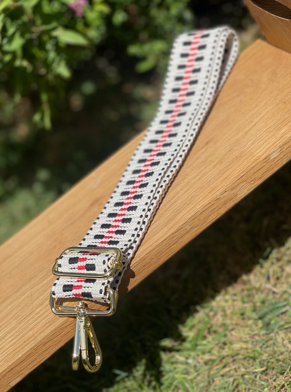 Black and Red Patterned Handbag Straps, Detachable Bag Strap, Crossbody Long Strap, Clip On Bag Strap GOLD Hardware