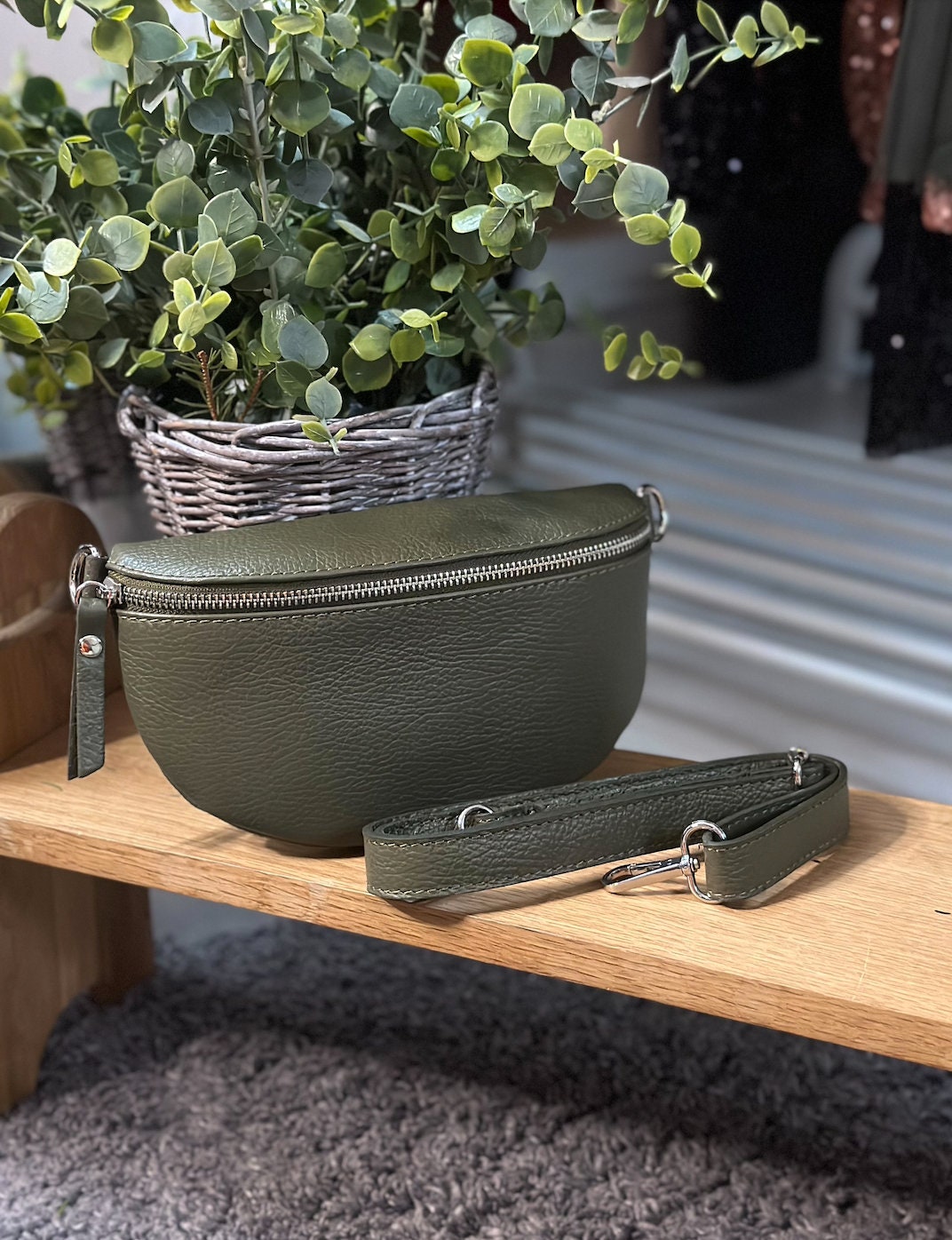 Made in Italy Khaki Italian Leather Hip Bag Bum Bag Small Crossbody Bag