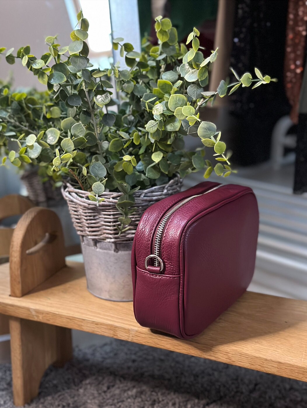 Made in Italy Burgundy Side Tassel Leather Camera Bag Crossbody Bag Handbag Crossbody Strap