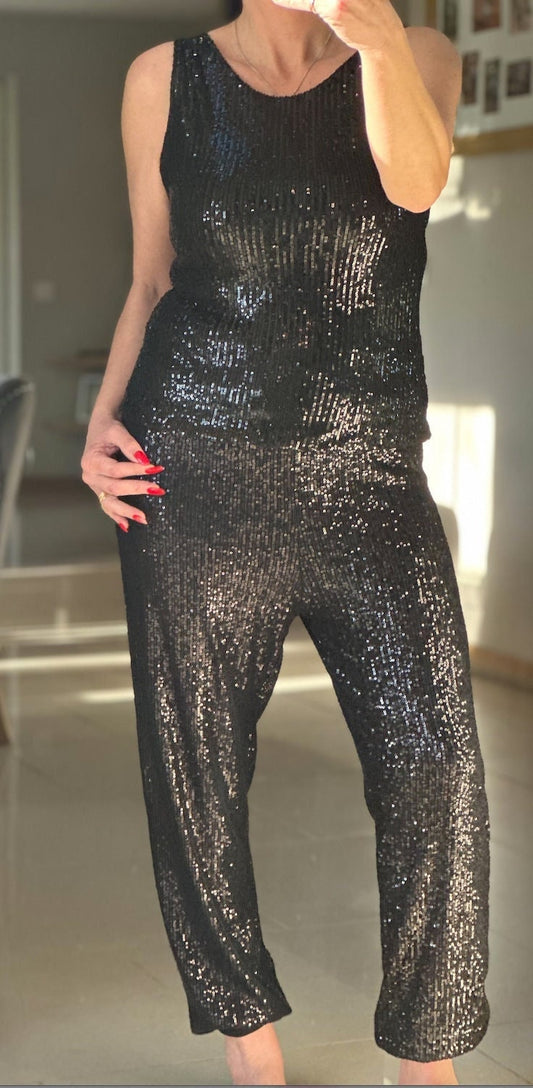 Made in Italy Black Sparkly Sequin Joggers, Trouser, Pants