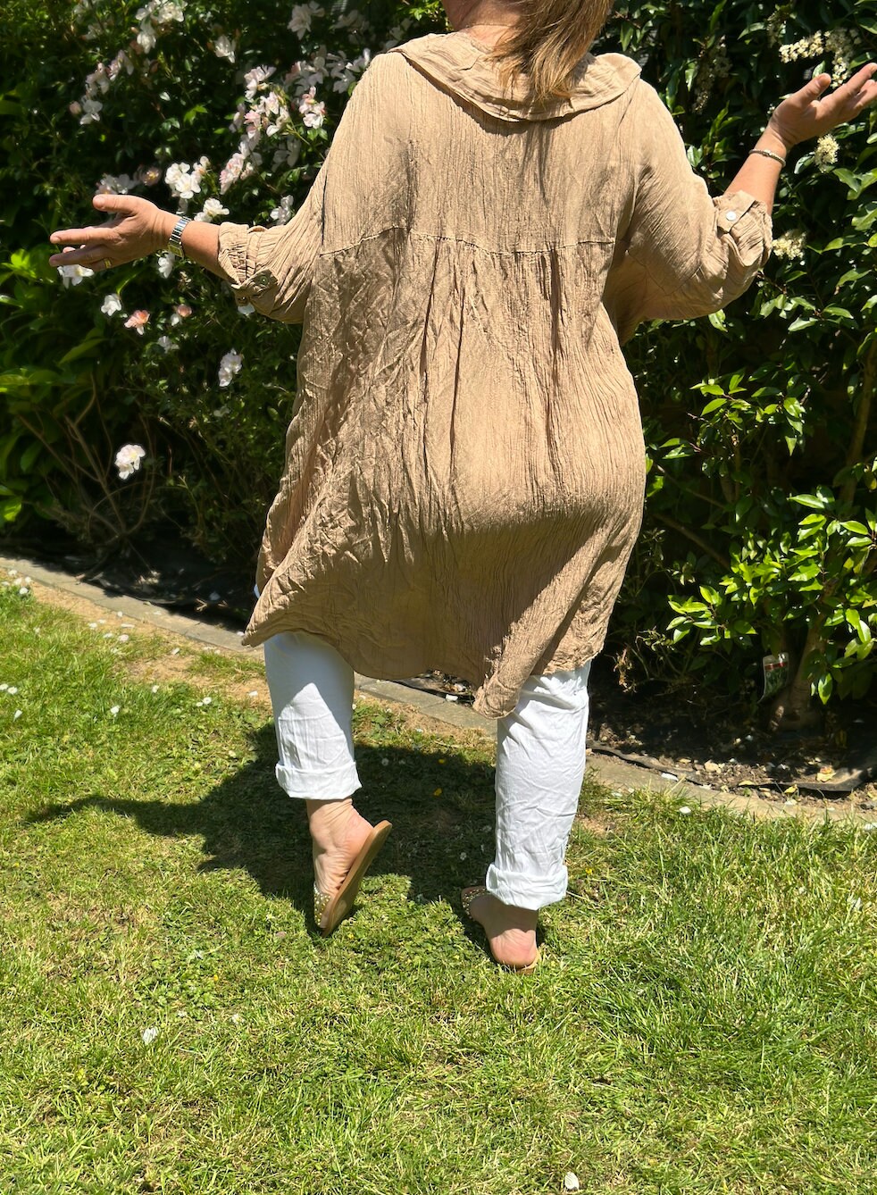 Plus Size Made in Italy Italian Shimmer Frill Neck Dip Hem Tunic, Top, Blouse