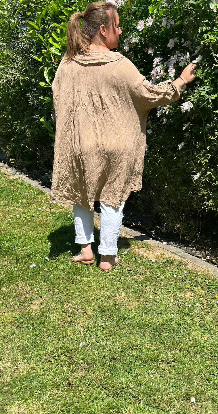 Plus Size Made in Italy Italian Shimmer Frill Neck Dip Hem Tunic, Top, Blouse