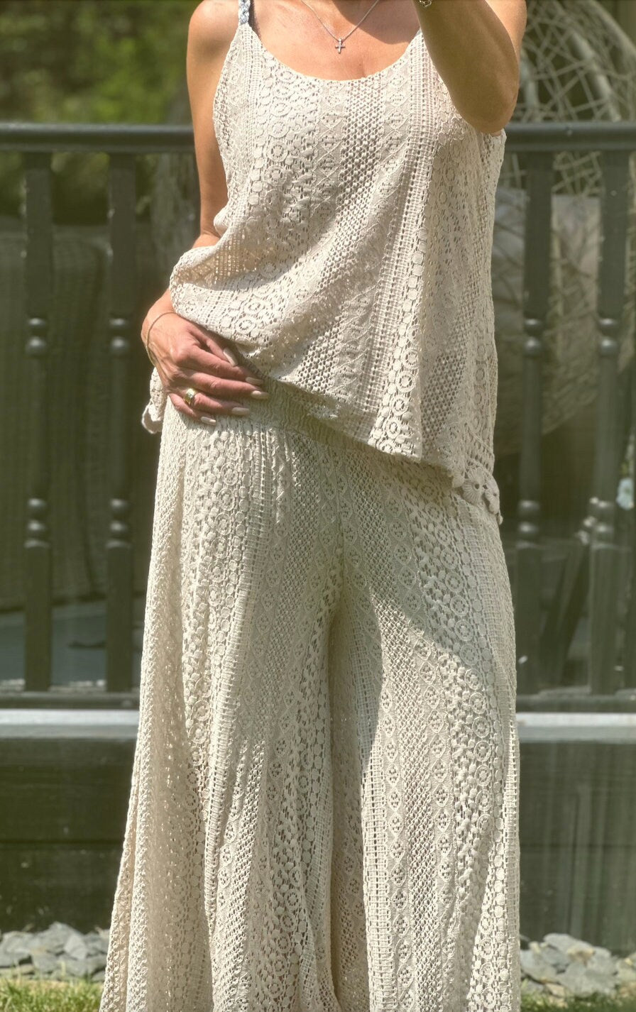 Made in Italy Stone Crochet Lined Vest, Blouse, Top