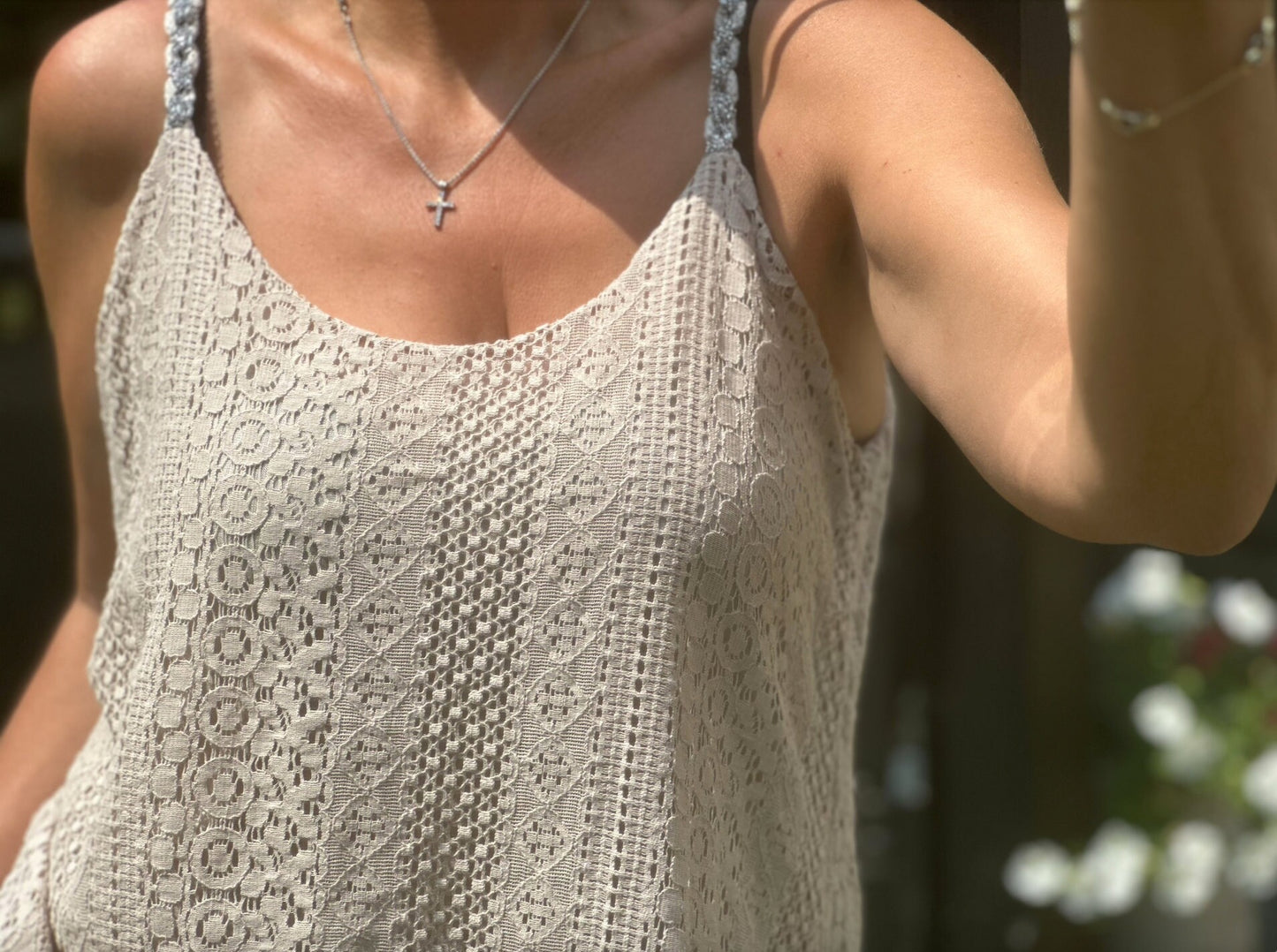Made in Italy Stone Crochet Lined Vest, Blouse, Top