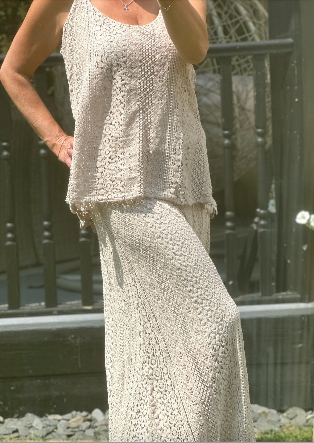 Made in Italy Stone Crochet Lined Vest, Blouse, Top