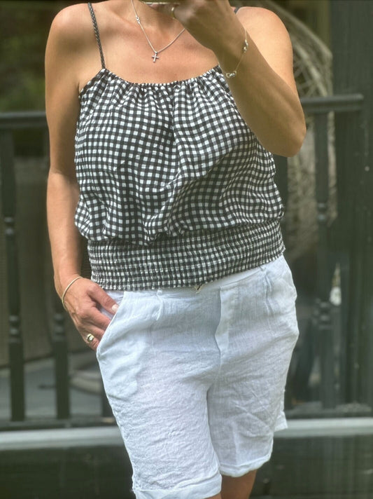 Made in Italy Black and White Gingham Check Strappy Vest, Top, Blouse